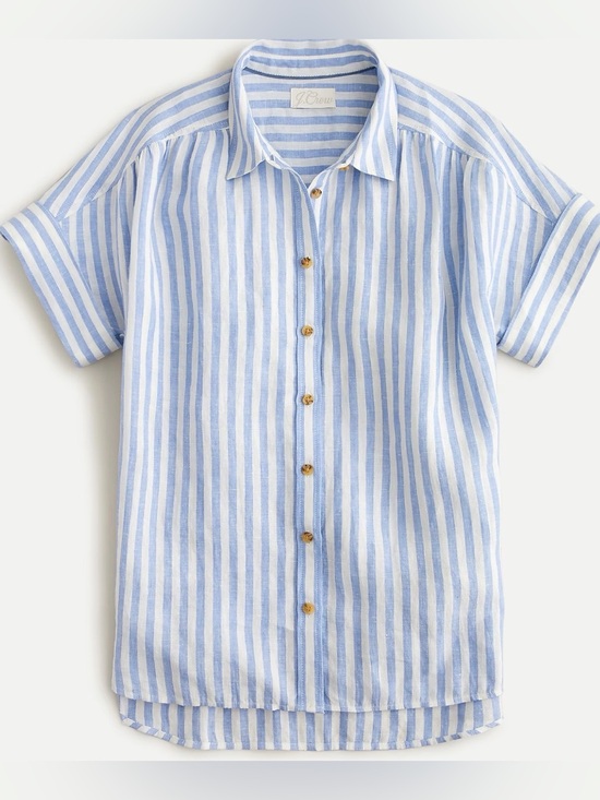 J. Crew Tops - J. Crew BAIRD McNUTT-Short-Sleeve Irish Linen shirt, light, blue, and white